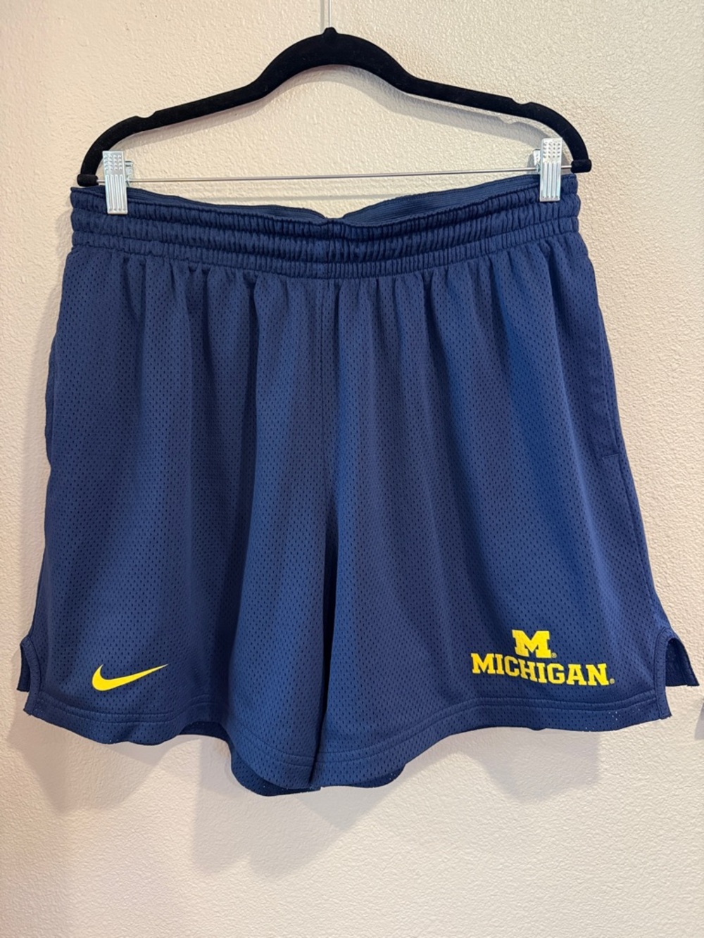 Nike Navy and Yellow Michigan Mesh Athletic Shorts